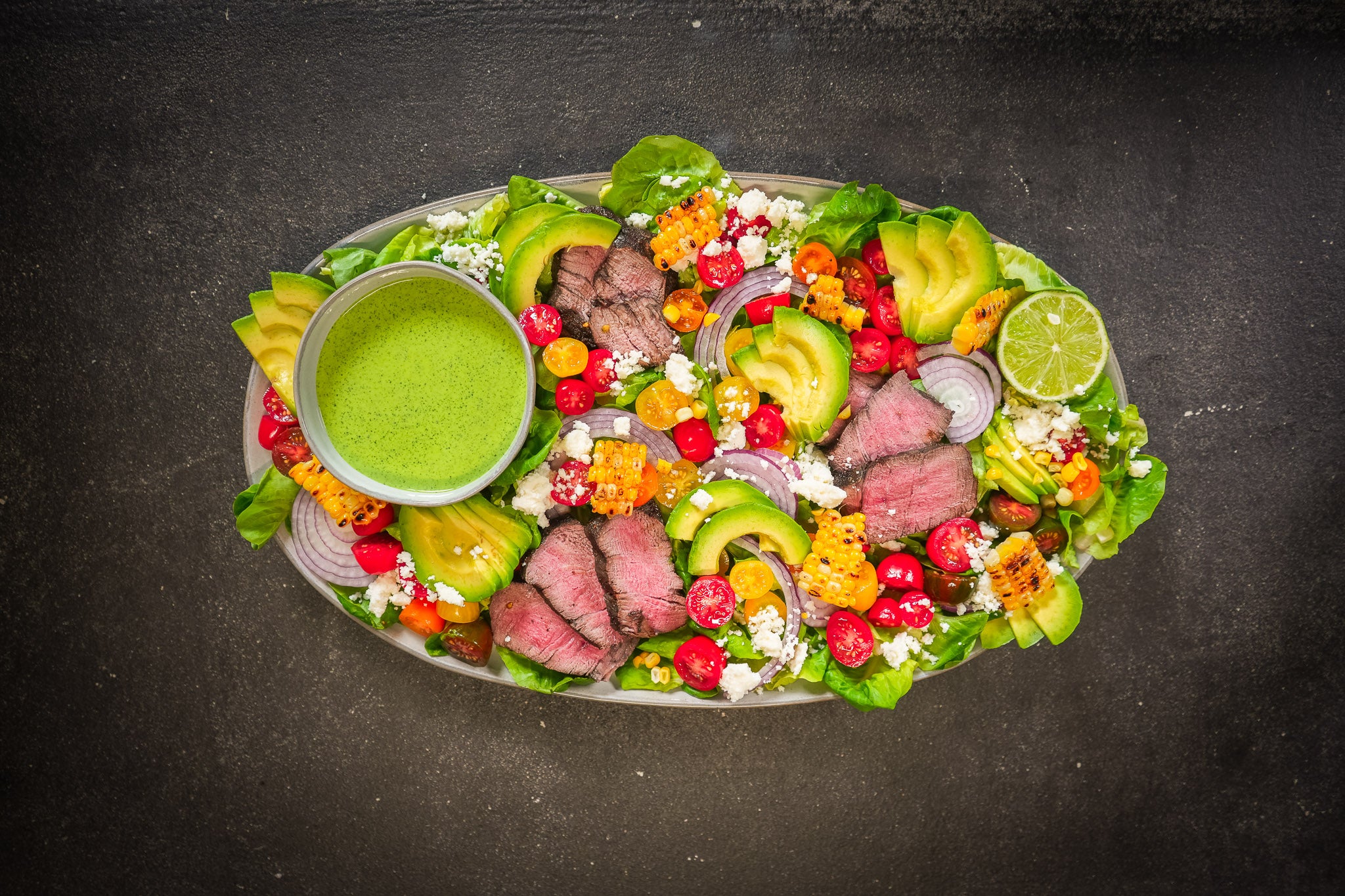 Dusted Steak Salad with Grilled Corn and Cilantro Lime Dressing